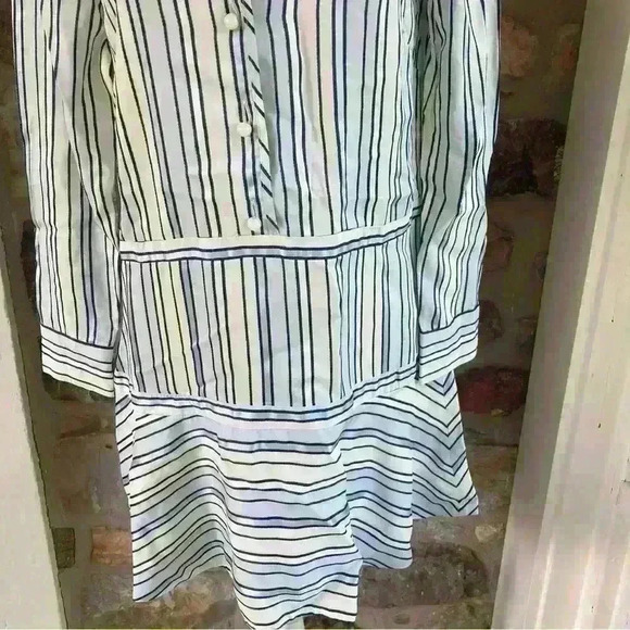 Alexis Nicholina Amalfi Blue Stripe Long Sleeve Ruffle Mini Dress Women’s Medium - Picture 11 of 15